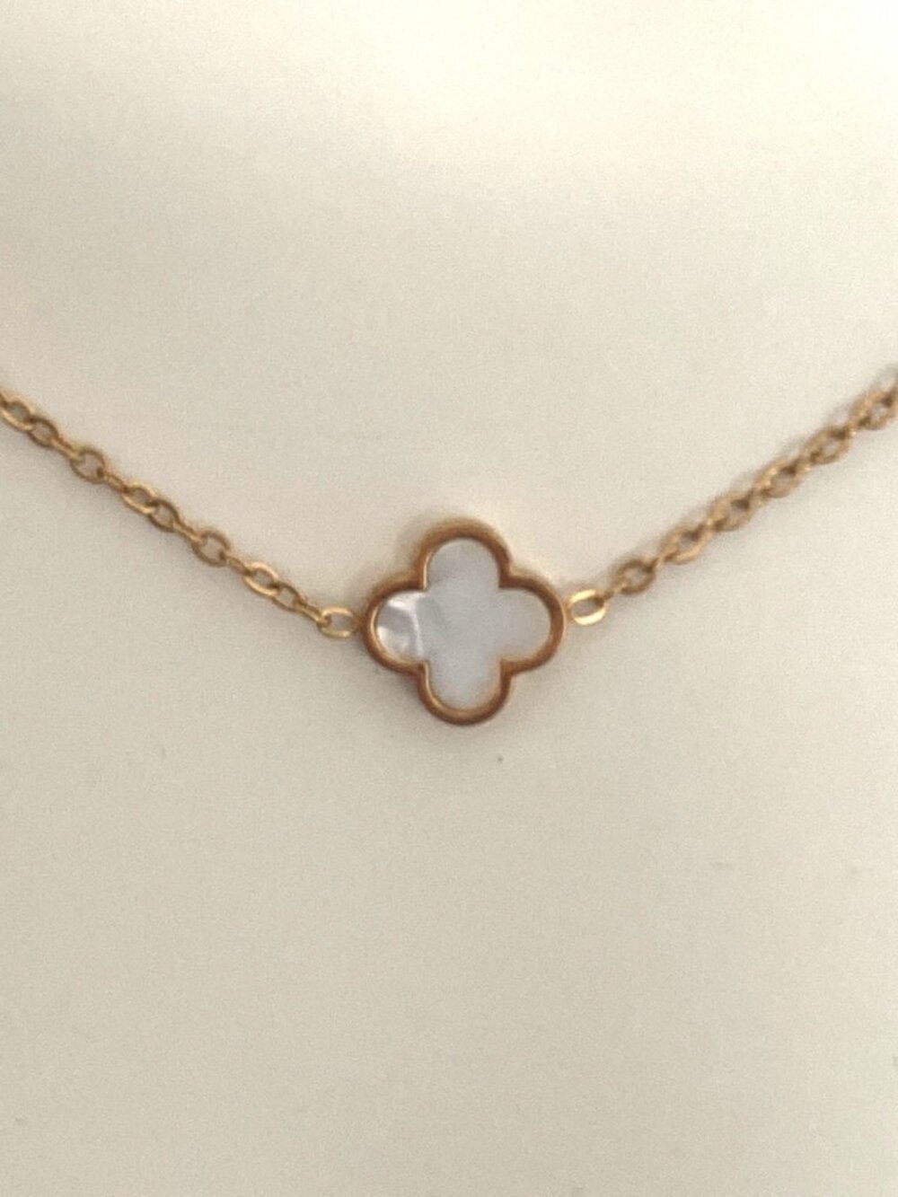 White Enamel Multiple Clover Necklace 18K Gold PVD Hypoallergenic NEW